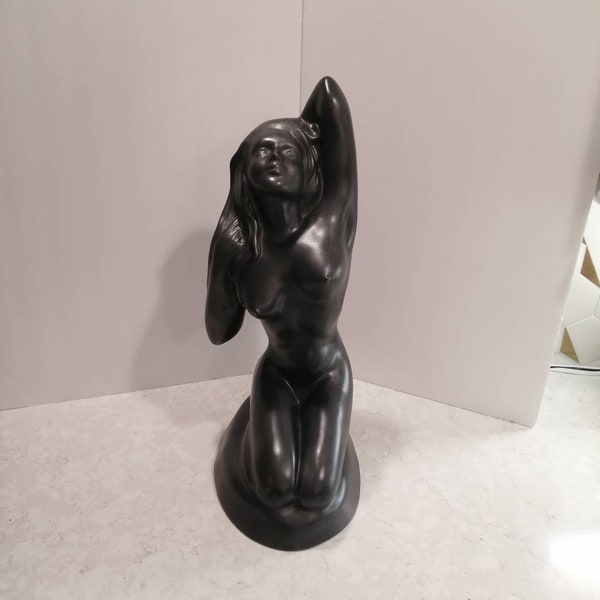 Vintage Nude Woman Royal Haeger Mid Century Modern Black Glazed Art Pottery Nude Figurine Ceramic Floor Statue