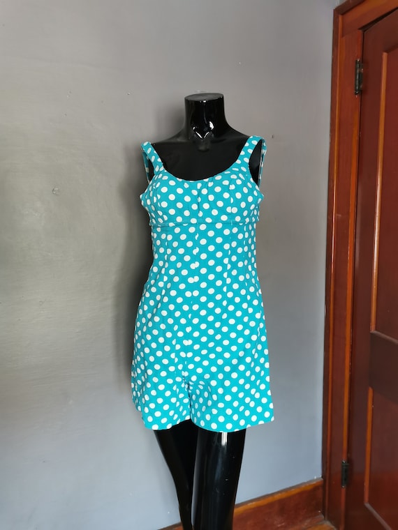 Vintage 1960's ladies swimsuit polka dot playsuit… - image 1