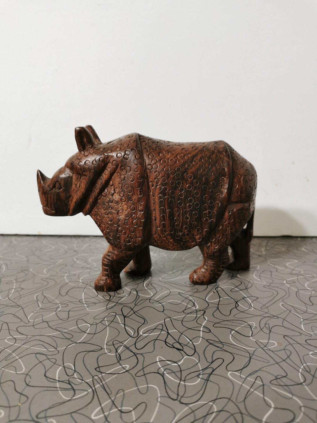 Vintage Carved Teak Rhino Figurine Etsy