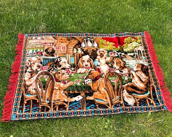 Dogs Playing Poker Tapestry Mid Century 1960s 56 Inches X 38
