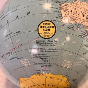 Vintage 9 Inch Crams Terrestrial Globe 1960's-70'a Vintage Modern Globe image 5