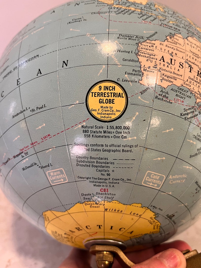 Vintage 9 Inch Crams Terrestrial Globe 1960's-70'a Vintage Modern Globe image 5
