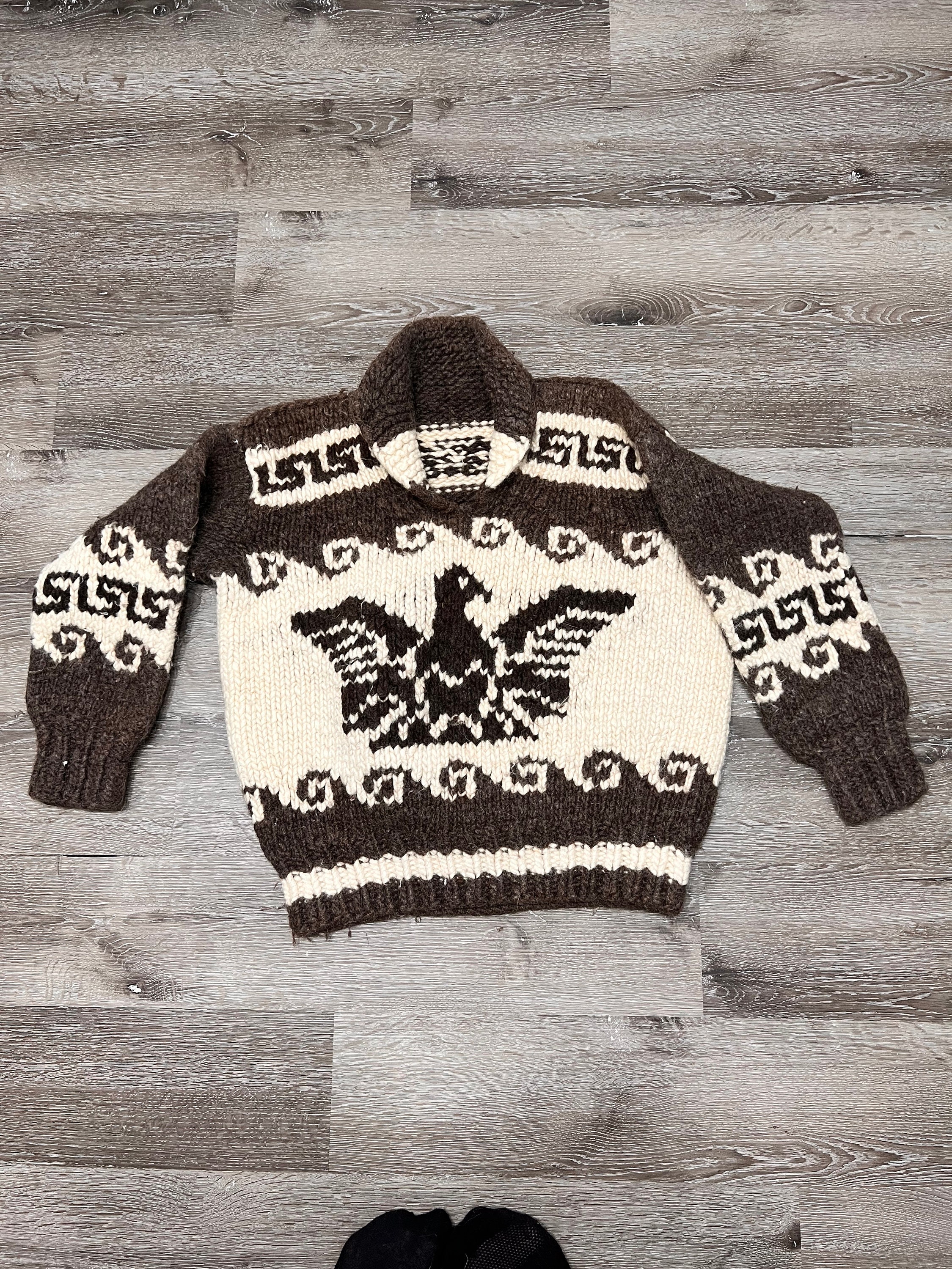 トップス  Kanata Handknitted Cowichan Eagle Cowichan Indian Canada Hand Knit Wool Cardigan Eagle Sweater