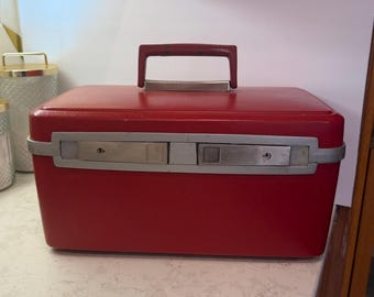 Vintage Mod Orange Samsonite Train Case 1960's Train Vase Tray