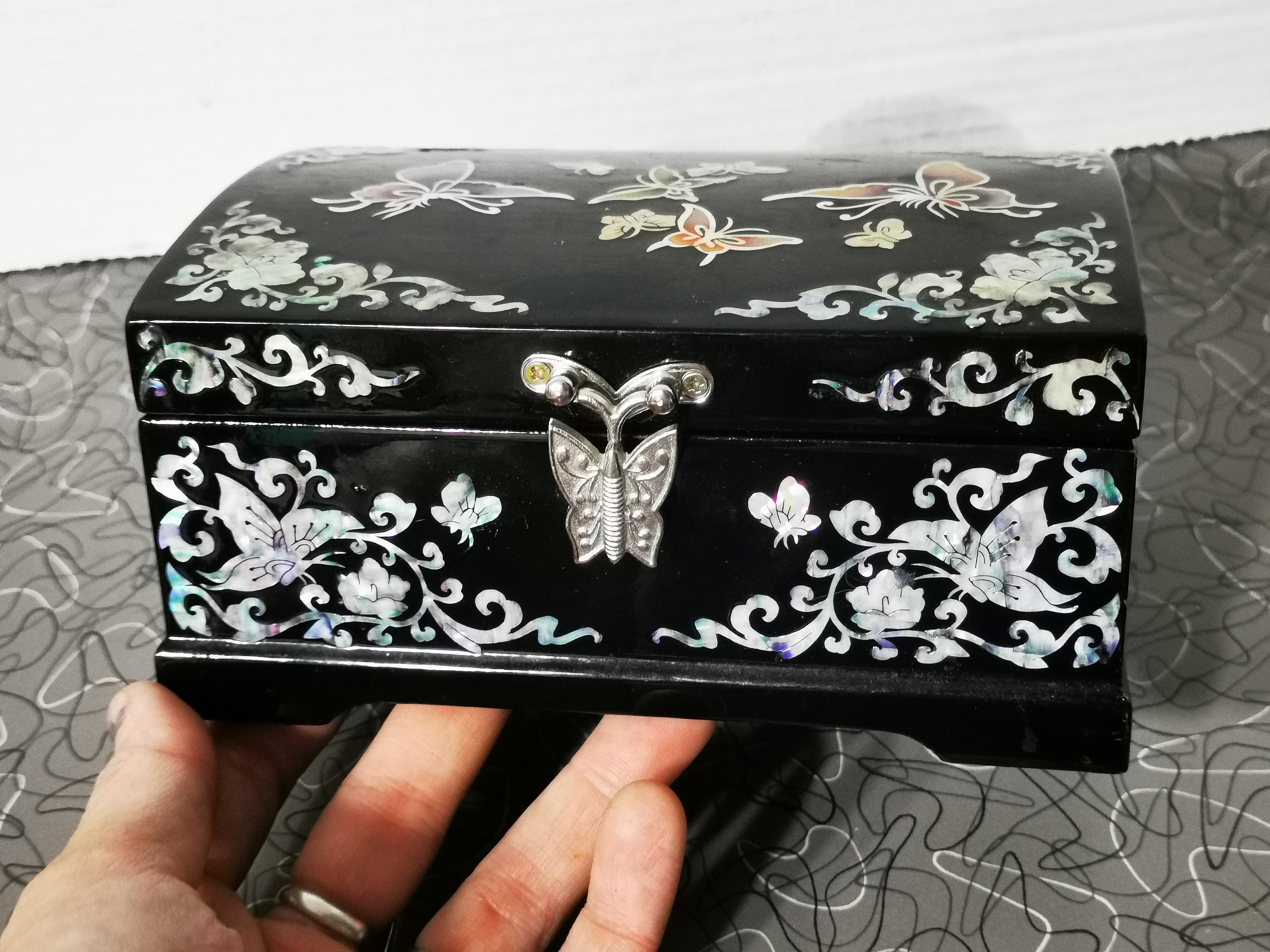 Vintage Black Lacquer Jewelry Box 1950s Butterflies Mother of Etsy Canada