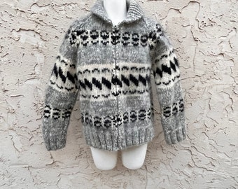 Vintage 1970s Blue Hand Knit Cowichan Zip Thick Knit Sweater Vintage 1970s Blue Hand Knit Cowichan Zip Thick Knit Sweater