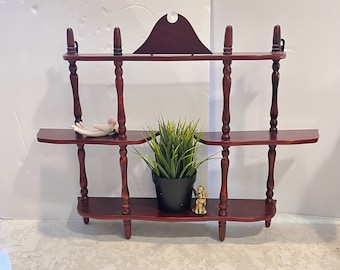 Vintage Wooden Curio Shelf Spindle Shelf Cherry Finish