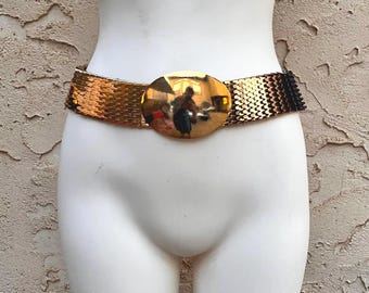 Vintage 70s gold-tone metal fish scale pharaoh belt clasp 30\