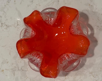 Vintage Murano Orange Glas Schüssel Silber Fleck Erstaunlich !!