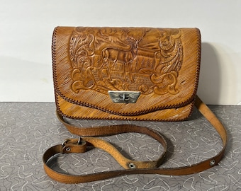 Tooled Leather Purse Deer Vintage Hippie Boho Festival Leather Pouch Purse