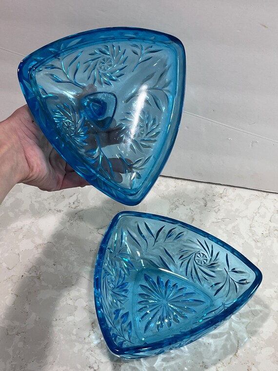 Vintage Hazel Atlas Blue Triangle Candy Dish Pinwheel Depression