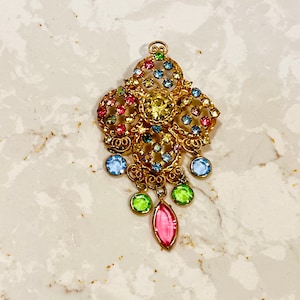 1930s Hobe Pastel Crystal Swag Brooch Uranium Filigree Early Hobe