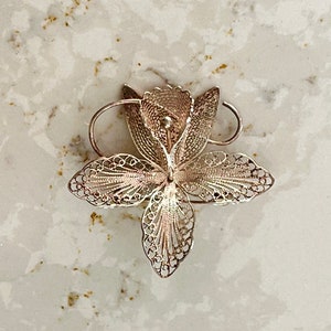 Broche Ancienne Art Nouveau En Argent - Motif Petite Orchidée - Antique Et D'occasion