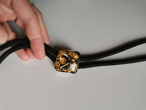 Vintage Miners Bolo Tie Lucite and Gold Flake Gol… - image 7