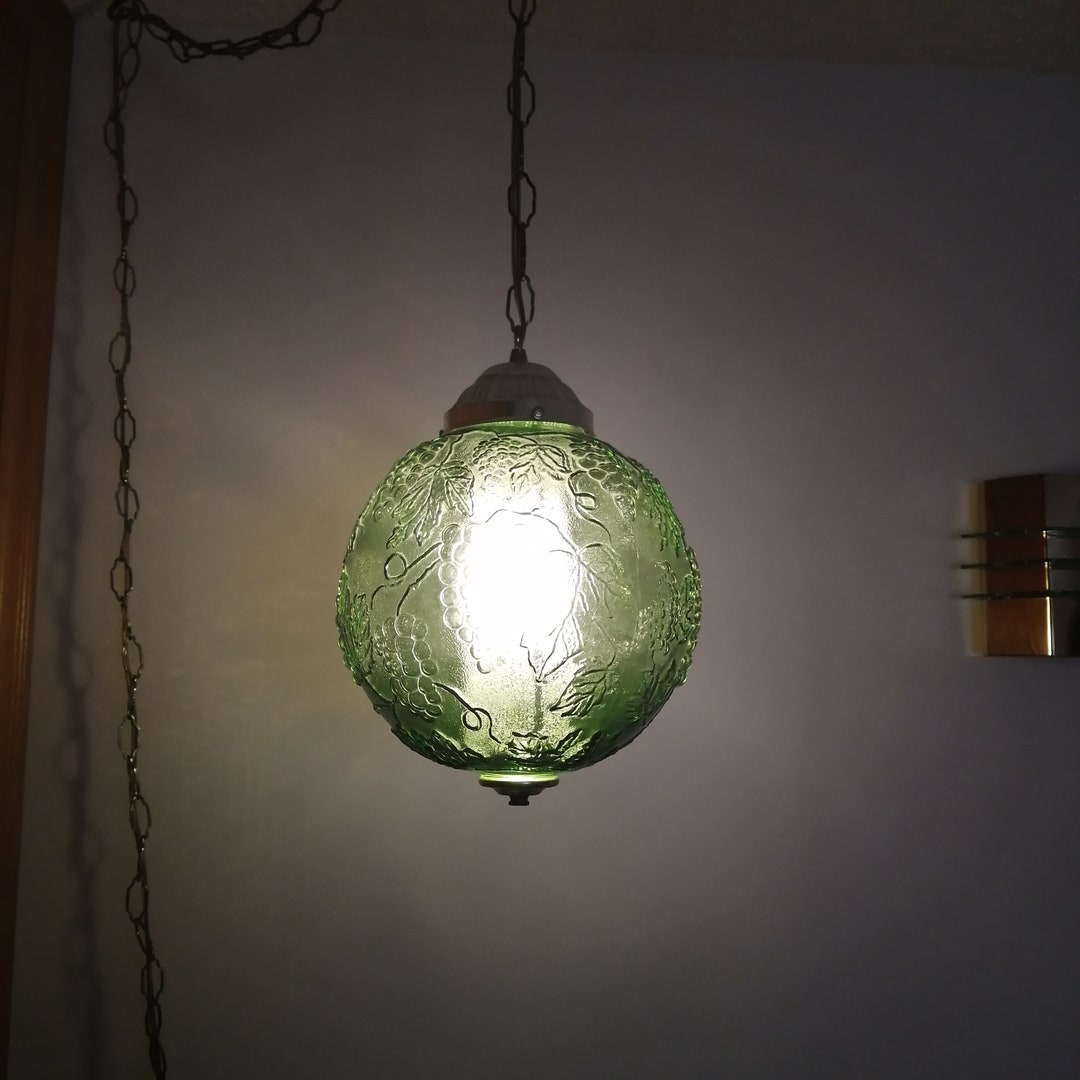 Vintage Mid Century Swag Lamp Green Vines Grapes Mid Century