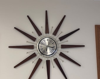 MCM Sunburst Starburst Clock Authentic Phinney Walker. 27 inch HUGE