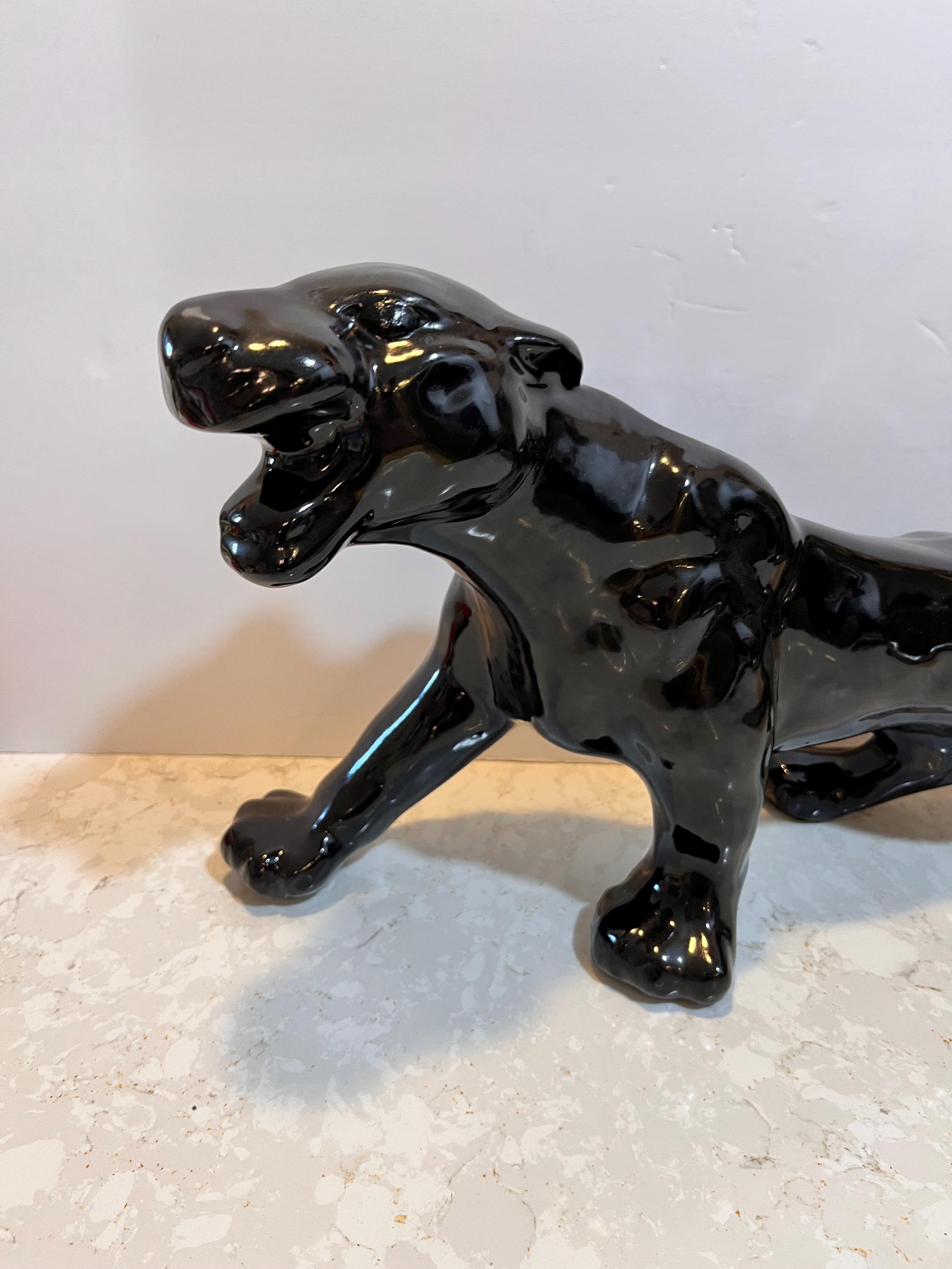Vintage Mcm Black Panther Black Jaguar Stalking RARE Large Ceramic