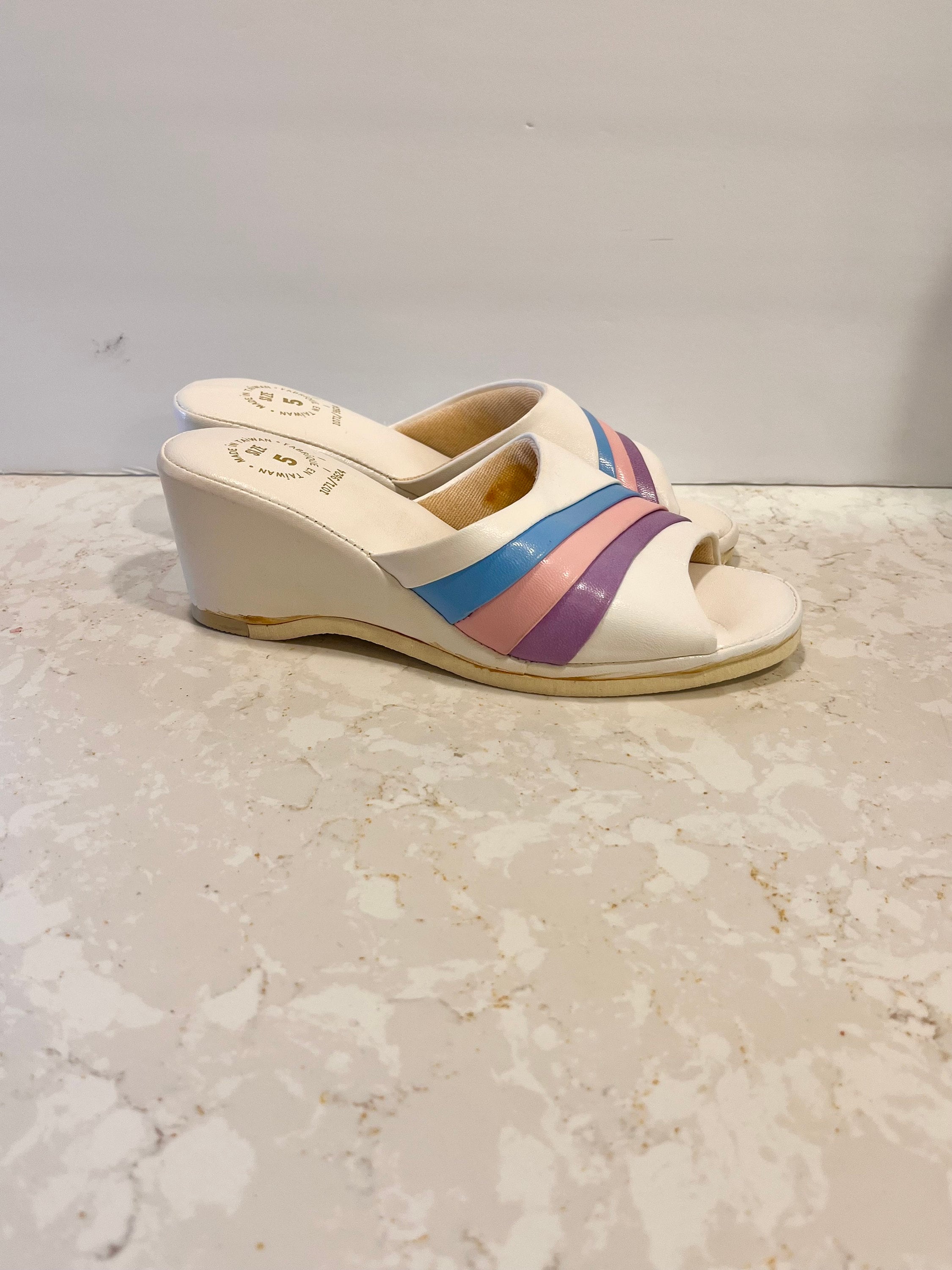 1970's Color Block Pastel Wedge Heel Sandals Size 5 - Etsy