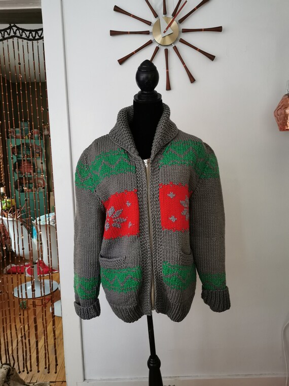 Vintage Grey Cowichan Sweater Retro 1950's Cowicha