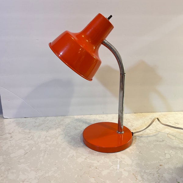 Vintage Goose Neck Desk Lamp Red Chrome Funky Mod Modern Lamp