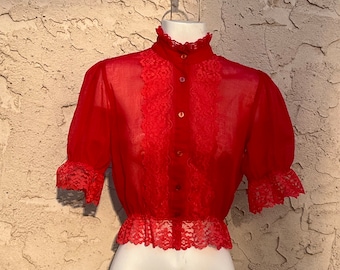 Amazing Cropped Puff Sleeve Lace Blouse Circa 1980s Witchy Gothic Ethereal Beautiful