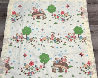 Esmond Satin Edge Baby Blanket Rare Mushrooms bears