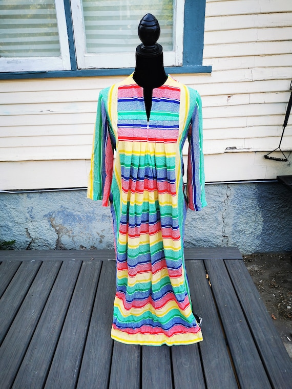 Rainbow Towel Terry Cloth Robe 1970s Vintage Towel