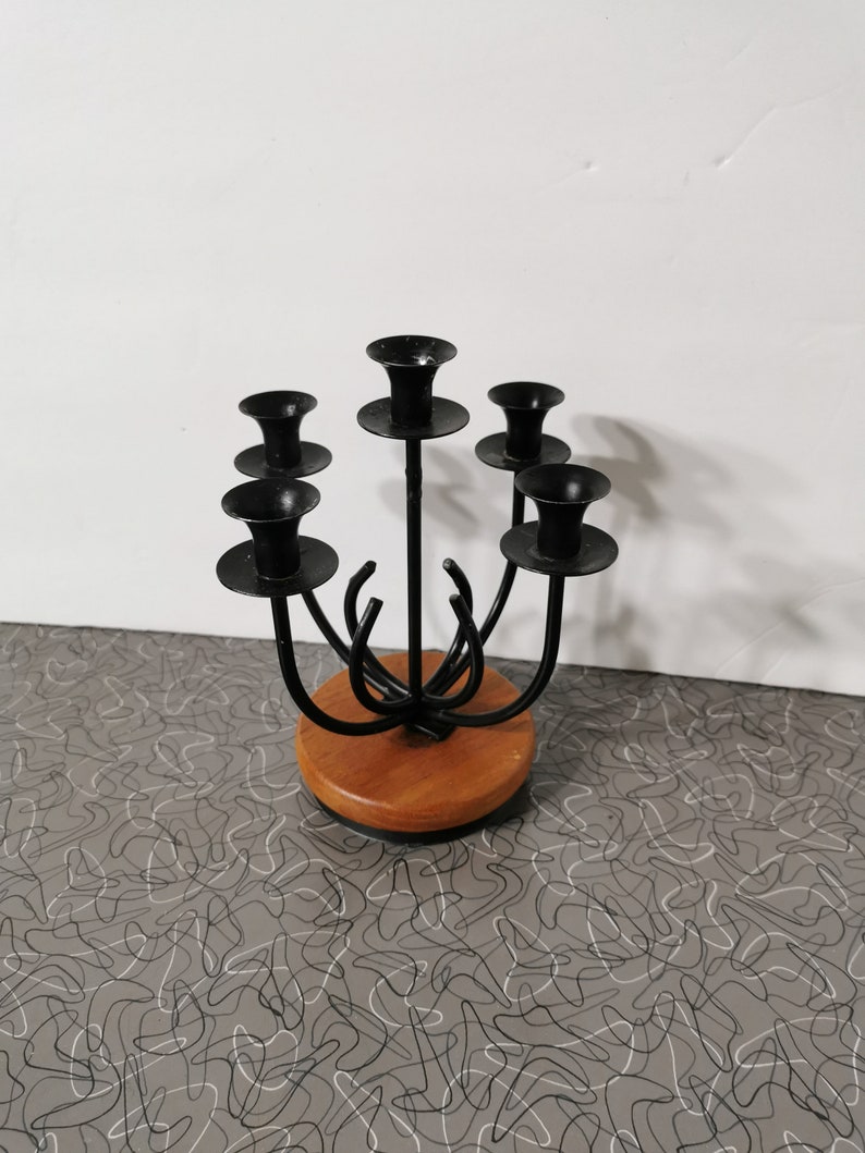 MCM Teak Danish Modern Candle Holder Candleabra