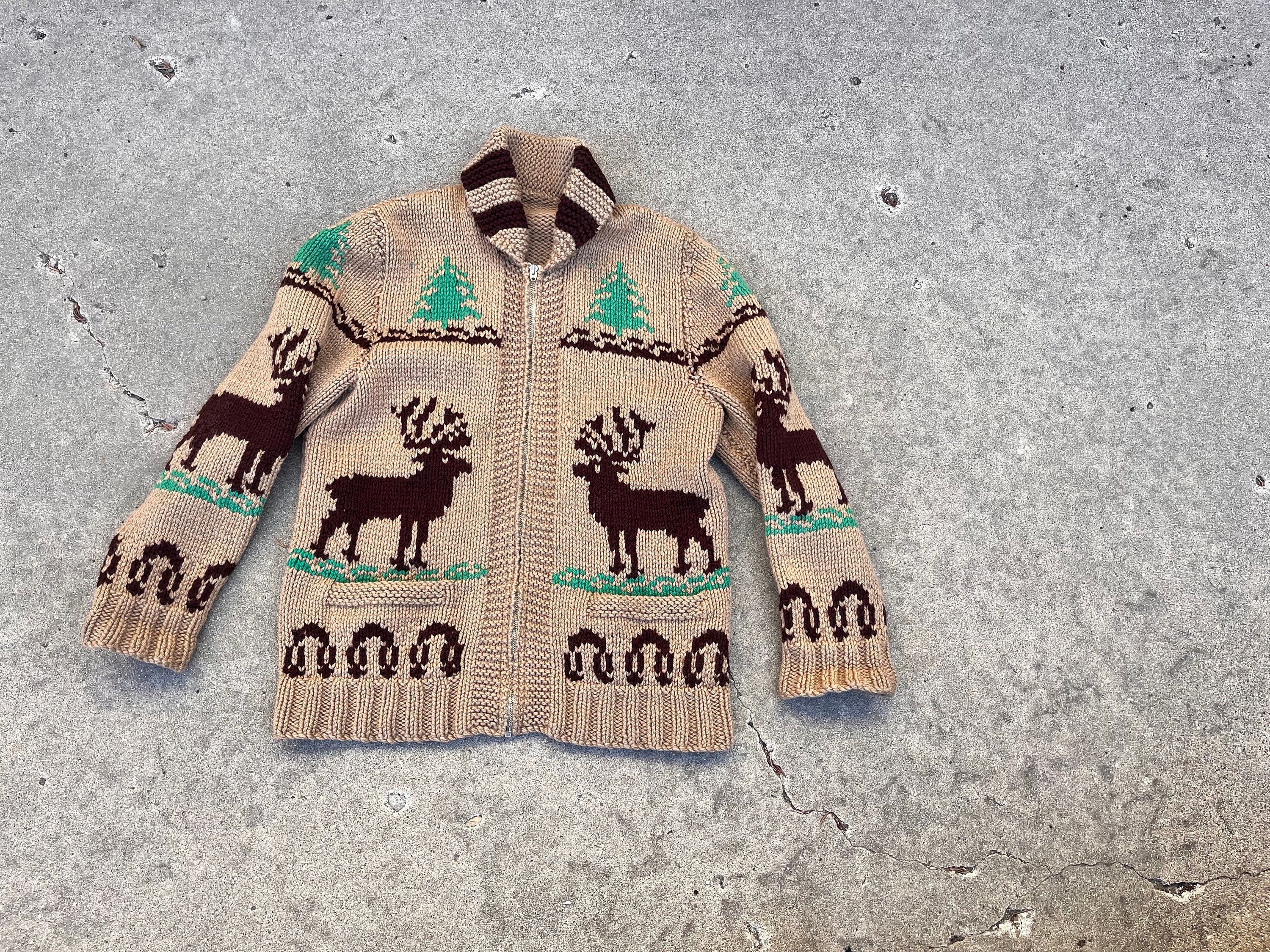 70’S VINTAGE BOWRING COWICHAN SWEATER Vintage 1970's Cowichan Sweater With Deer or Elk Camping Outdoorsy