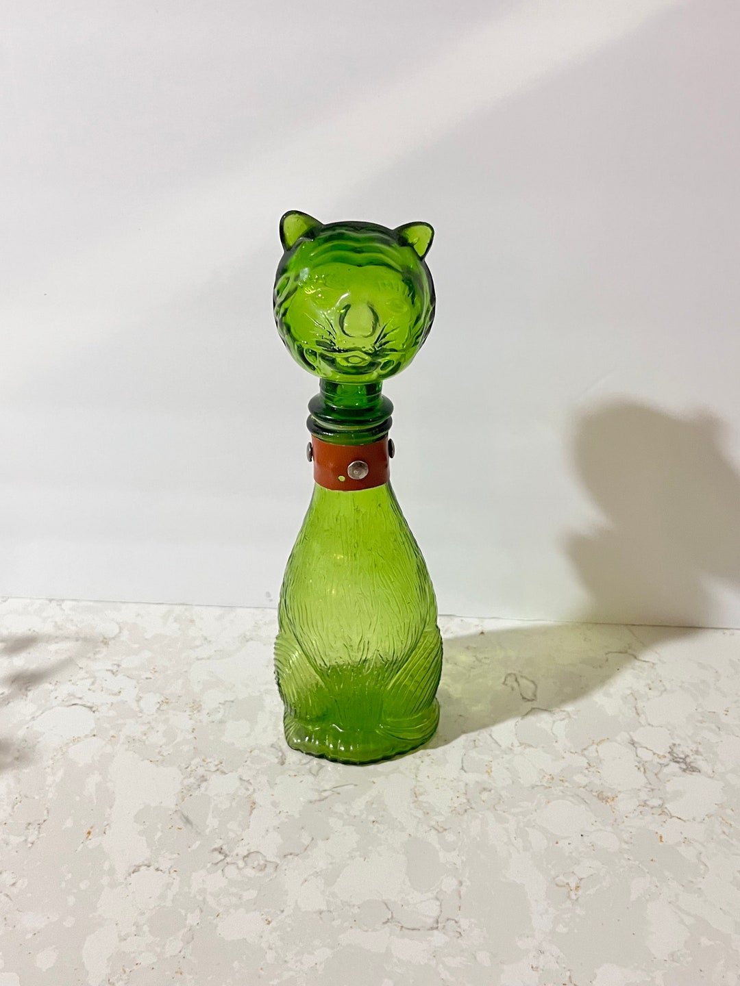 Vintage Emerald Empoli Cat Glass Decanter Italy - Etsy