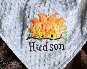 Personalized Appliqued Lion Minky Baby Blanket: Custom Color, Steel and Brown Featured