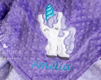 Baby Girl Appliqued Unicorn Minky Blanket