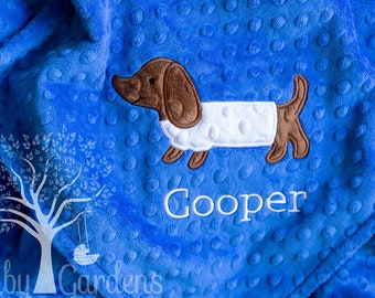 Dachshund Dog Appliqued Minky Baby Blanket, personalized