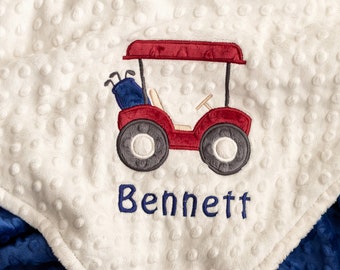 Golf Cart Personalized Minky Baby Blanket, Golf Cart Minky Baby Blanket, Personalized Baby Boy Blanket, Personalized Baby Gift