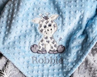 Personalized Appliqued Giraffe Minky Baby Blanket