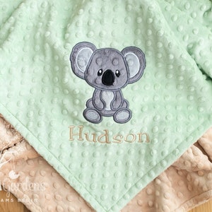 Koala Bear Appliqued Minky Baby Blanket, Personalized Baby Gift, Baby Shower Gift,