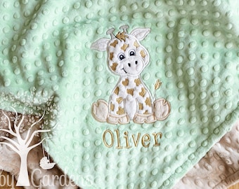 Personalized Appliqued Giraffe Minky Baby Blanket