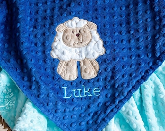Personalized Minky Baby Blanket, Appliqued Lamb  Blanket, Baby Boy Minky Blanket, Personalized Baby Gift, Personalized Baby Shower Gift