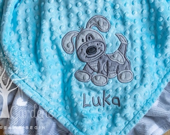 Personalized Minky Baby Blanket, Puppy Appliqued Minky Blanket