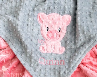 Pig Minky Baby Blanket, Personalized, Baby Gift, Baby Shower Gift, Custom Baby Blanket