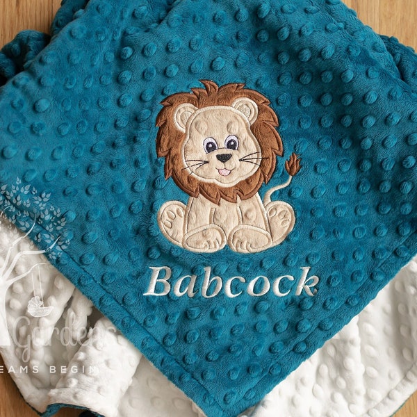 Lion Personalized Minky Baby Blanket, Appliqued Lion Blanket, Stroller Blanket, Toddler Blanket, Crib Blanket, Newborn Blanket