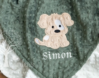 Puppy Appliqued Minky Baby Blanket, Personalized, Baby Girl Blanket, Baby Boy Blanket, Baby Shower Gifts, Baby Gift