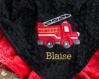 Fire Truck Personalized Minky Baby Blanket, Boy Baby Blanket, Fire Engine Baby Blanket, Personalized Baby Gifts