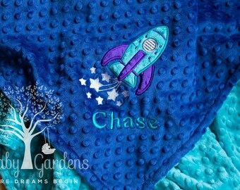 Personalized Minky Baby Blanket, Space Rocket Personalized Minky Baby Blanket, Personalized Baby Gift, Rocket Ship Minky Baby Blanket