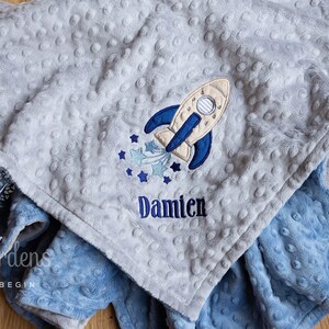 Personalized Minky Baby Blanket, Space Rocket Personalized Minky Baby Blanket, Personalized Baby Gift, Rocket Ship Minky Baby Blanket
