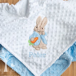 Personalized Baby Boy Minky Blanket, Peter Rabbit Inspired Appliqued Blanket, Personalized Baby Gift, Personalized Baby Shower Gift