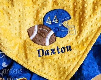 Appliqued Football and Helmet, Personalized, Minky Baby Blanket, favorite number can be added, Baby Shower Gift