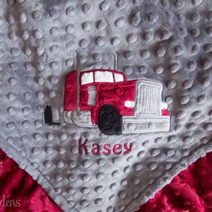 Personalized Minky Baby Blanket, Appliqued Semi Truck Minky Baby Blanket, Baby Boy Blanket, Personalized Baby Gift,  Semi Truck Blanket