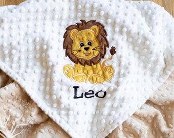 Lion Personalized Minky Baby Blanket, Appliqued Lion Blanket, Stroller Blanket, Toddler Blanket, Crib Blanket, Newborn Blanket