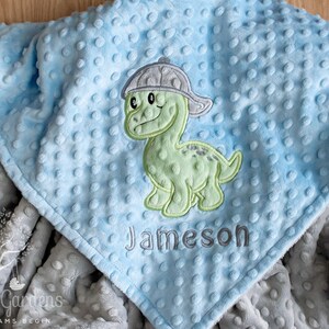 Personalized Minky Baby Boy Blanket, Dinosaur, Sports, Gray, Blue, Personalized, Appliqued, Baby Gift, Baby Shower Gift